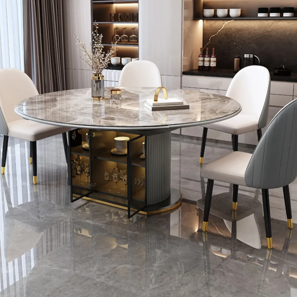 Tavolo da pranzo moderno pietra di forma rotonda da 5/7 pezzi con sedia imbottita Clearhalo