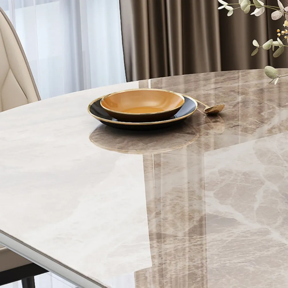 Tavolo da pranzo moderno pietra di forma rotonda da 5/7 pezzi con sedia imbottita Clearhalo