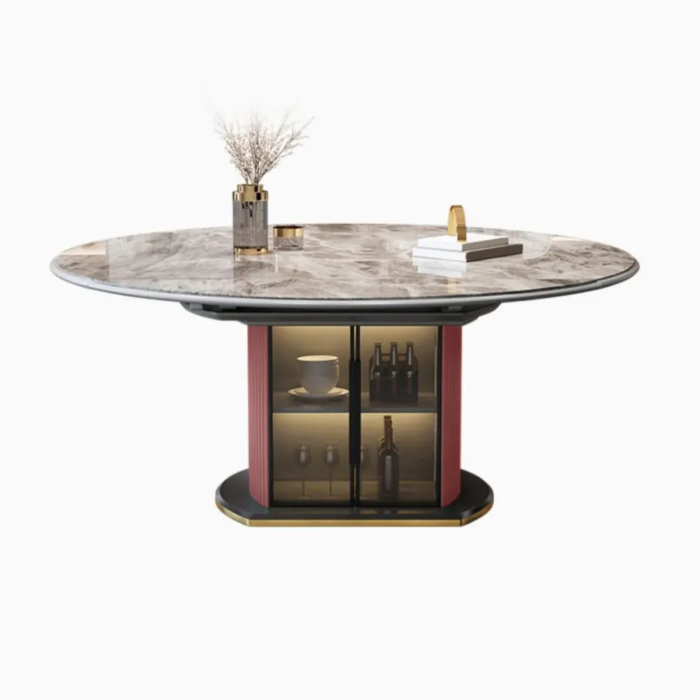 Tavolo da pranzo moderno pietra di forma rotonda da 5/7 pezzi con sedia imbottita Clearhalo