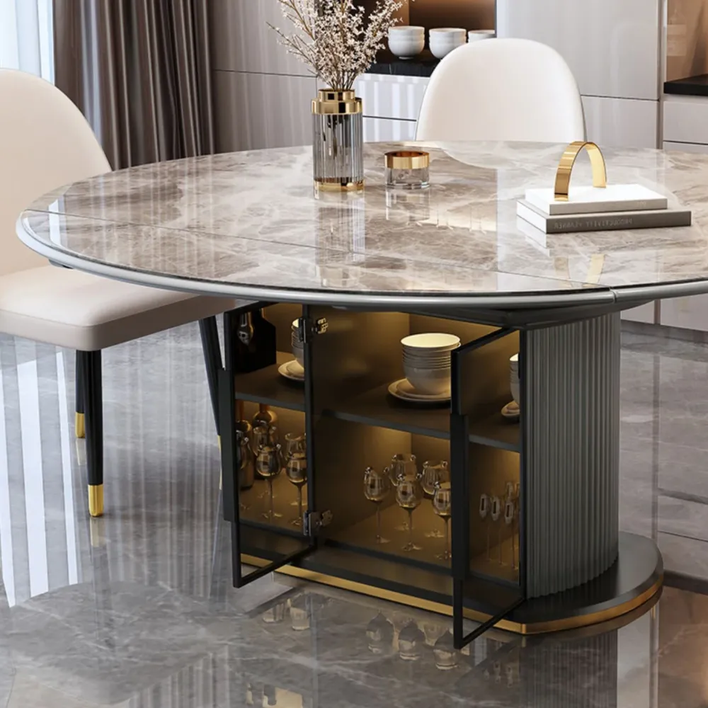 Tavolo da pranzo moderno pietra di forma rotonda da 5/7 pezzi con sedia imbottita Clearhalo