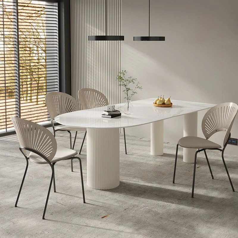 Tavolo da pranzo moderno pietra sinterizzata con base legno per uso domestico Clearhalo