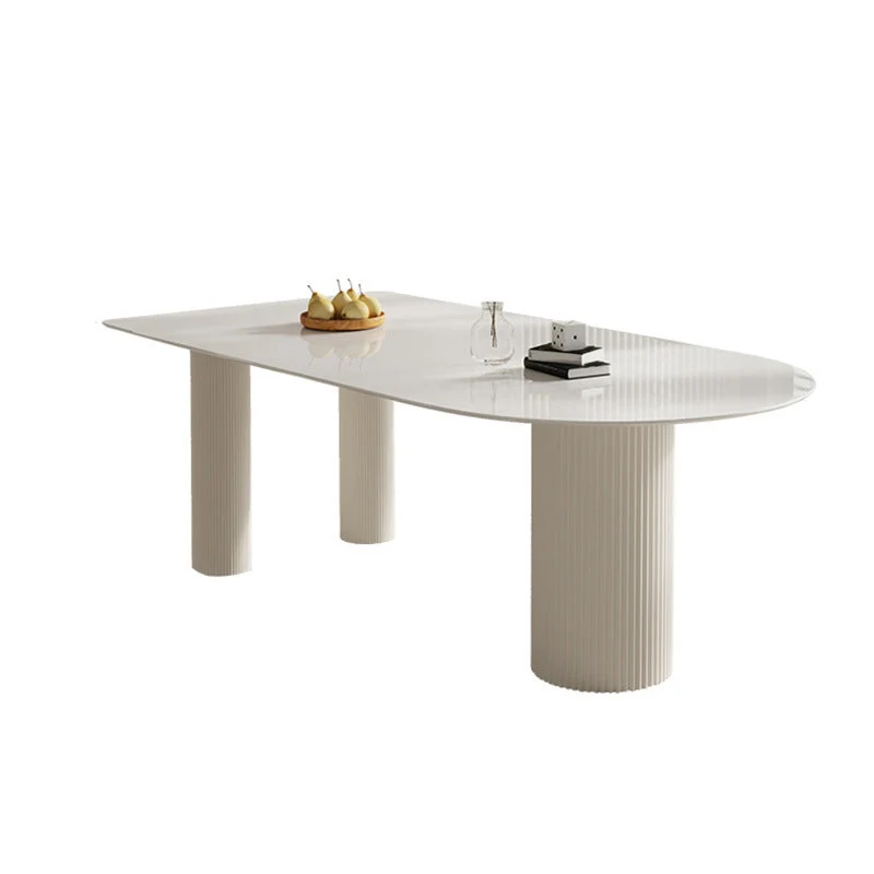 Tavolo da pranzo moderno pietra sinterizzata con base legno per uso domestico Clearhalo