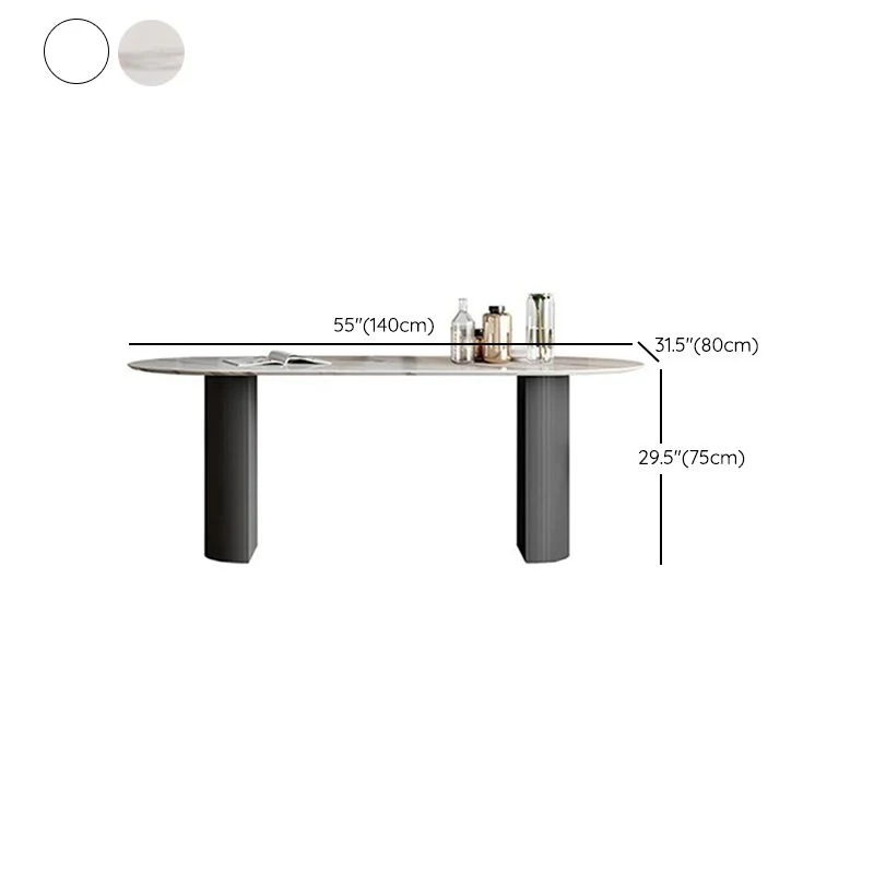 Tavolo da pranzo moderno pietra sinterizzata, scrivania da cucina con doppio piedistallo di forma ovale Clearhalo