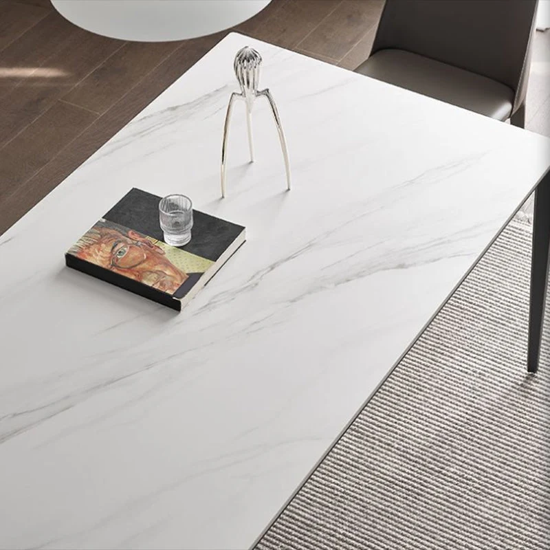 Tavolo da pranzo moderno pietra sinterizzata Tavolo rettangolare con gambe metallo per uso domestico Clearhalo
