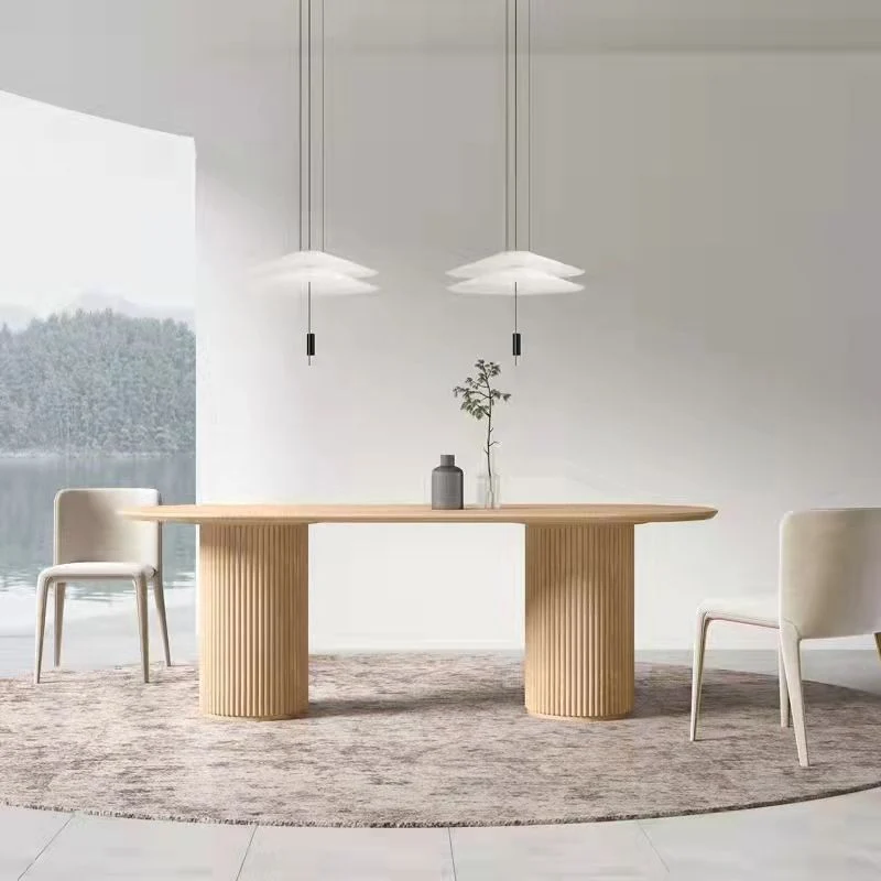 Tavolo da pranzo moderno pietra sinterizzata Tavolo da pranzo ovale con base doppio piedistallo Clearhalo