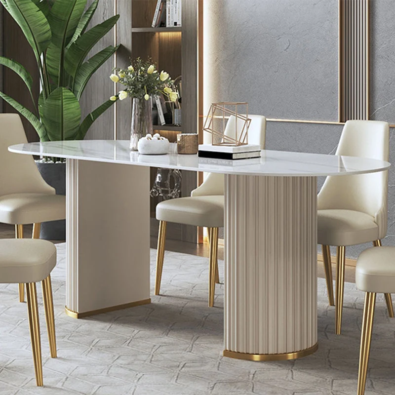 Tavolo da pranzo moderno pietra sinterizzata Tavolo ovale con doppio piedistallo per uso domestico Clearhalo