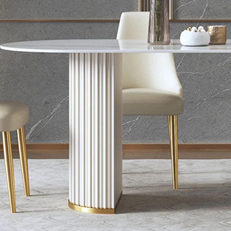 Tavolo da pranzo moderno pietra sinterizzata Tavolo ovale con doppio piedistallo per uso domestico Clearhalo