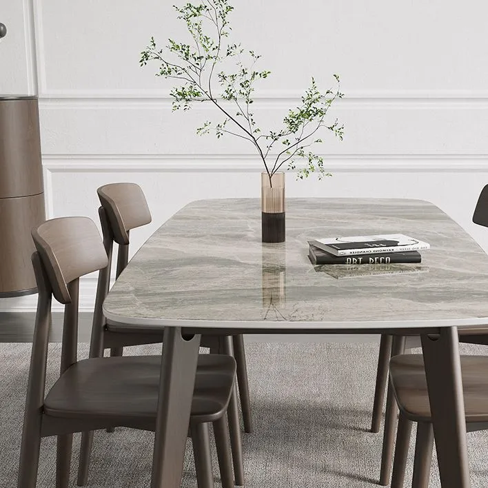 Tavolo da pranzo moderno pietra sinterizzata Tavolo da pranzo legno massello con 4 gambe Clearhalo