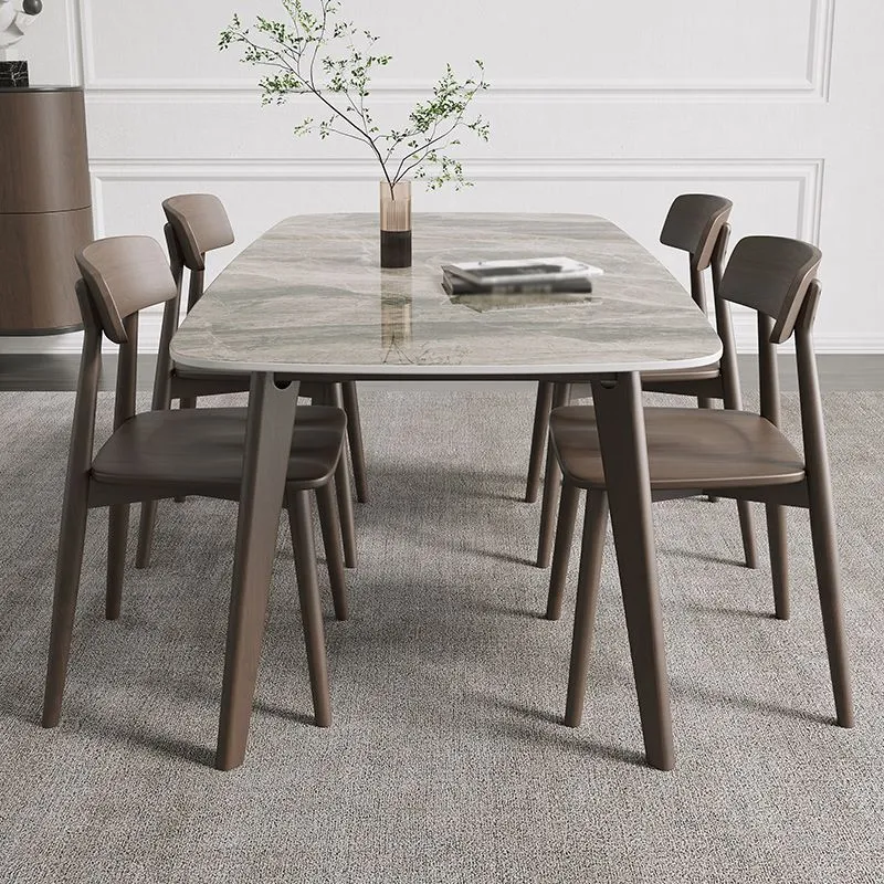 Tavolo da pranzo moderno pietra sinterizzata Tavolo da pranzo legno massello con 4 gambe Clearhalo