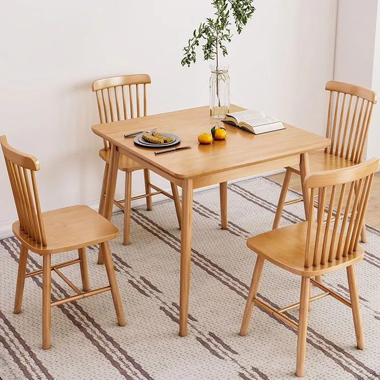 Tavolo da pranzo moderno quadrato salvaspazio legno di gomma naturale con 4 gambe Clearhalo