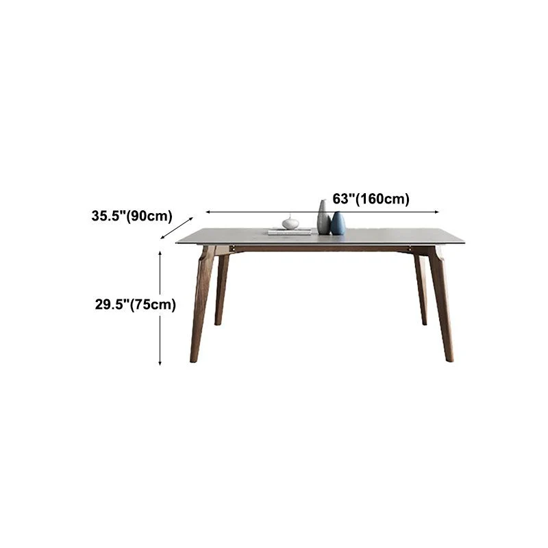 Tavolo da pranzo moderno retrò con piano grigio legno massello 4 gambe Clearhalo