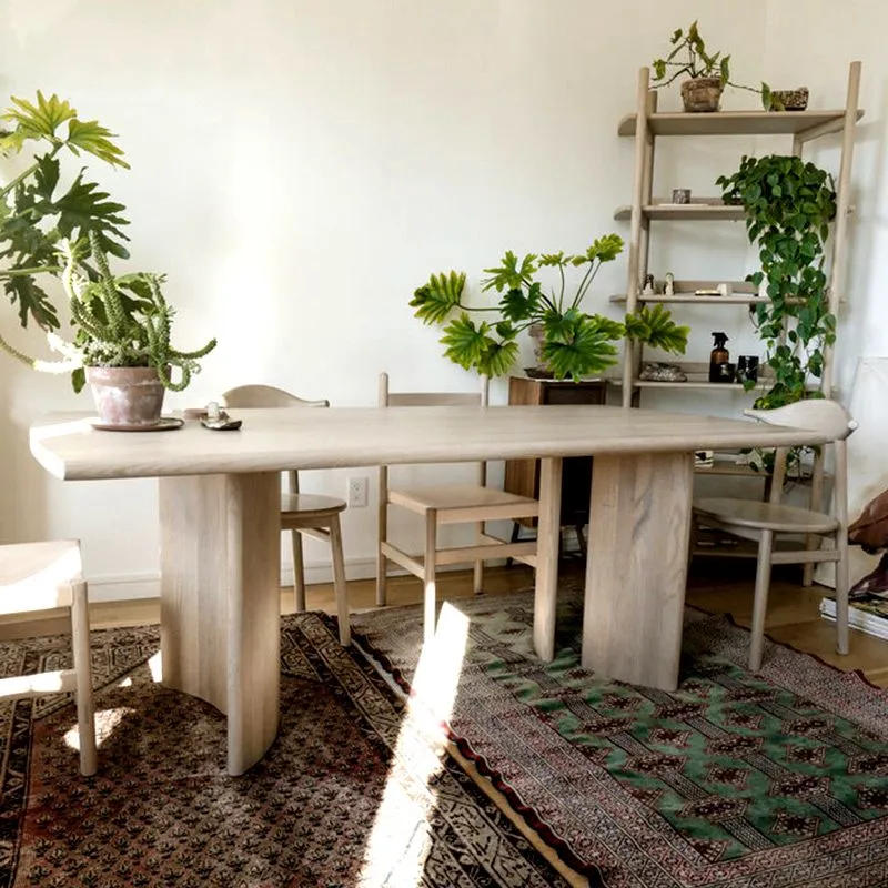 Tavolo da pranzo moderno rettangolare color legno Tavolo fisso legno massello di frassino Clearhalo