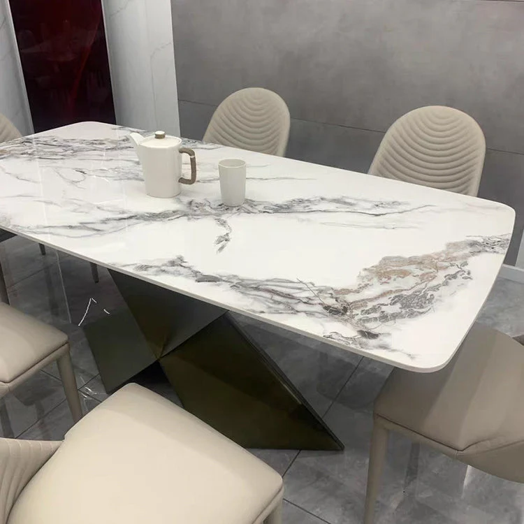Tavolo da pranzo moderno rettangolare con base metallo con piano pietra grigia per cucina Clearhalo
