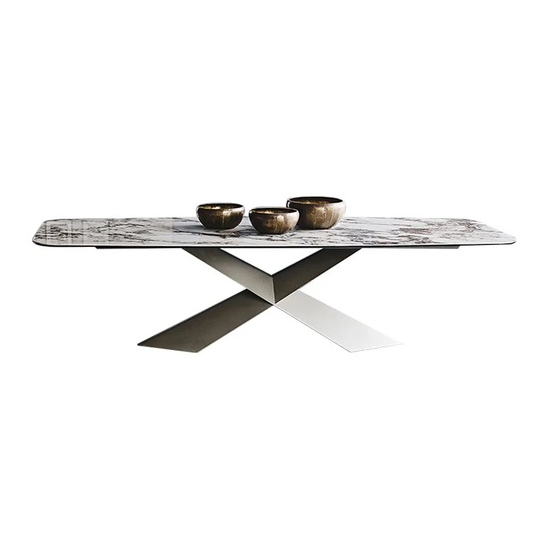 Tavolo da pranzo moderno rettangolare con base metallo con piano pietra grigia per cucina Clearhalo
