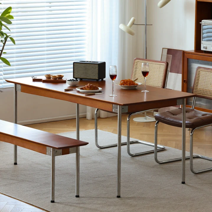 Tavolo da pranzo moderno rettangolare con gamba acciaio inossidabile per soggiorno Clearhalo