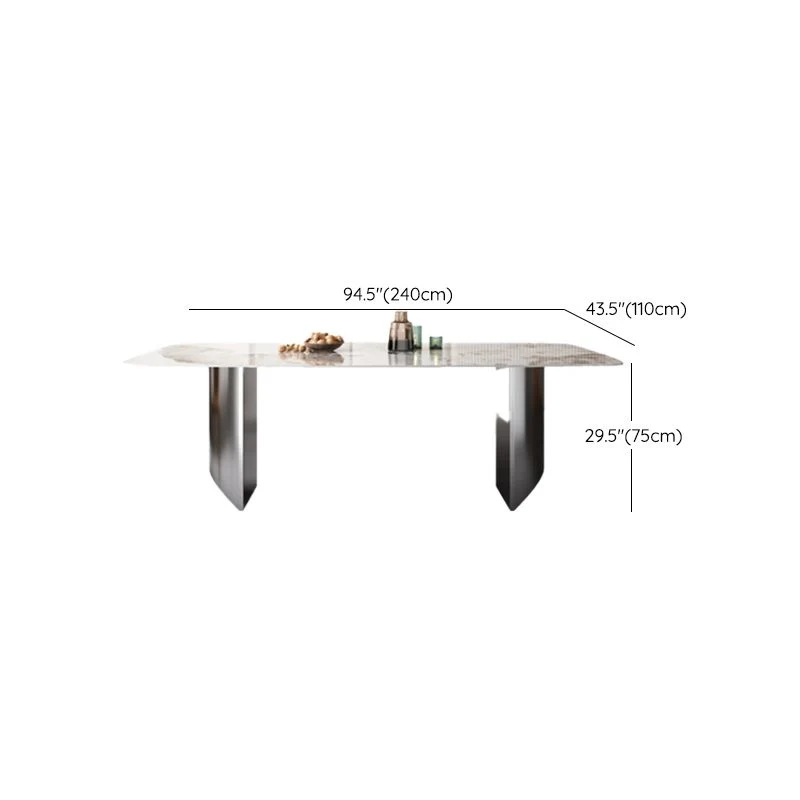 Tavolo da pranzo moderno rettangolare con piano pietra e base metallo con doppio piedistallo Clearhalo