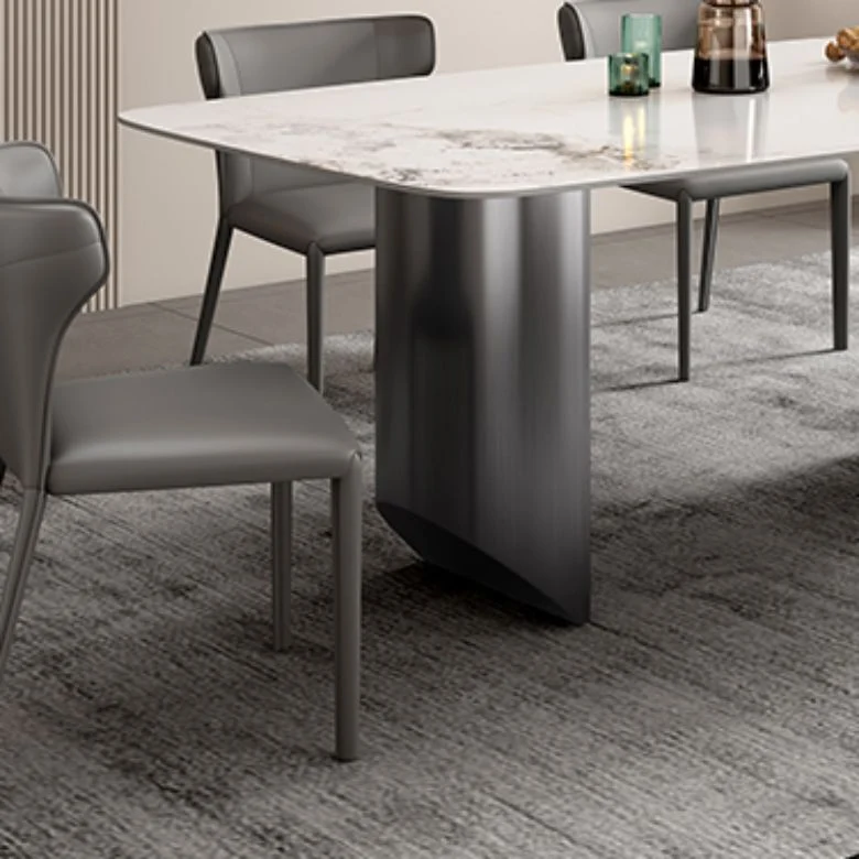Tavolo da pranzo moderno rettangolare con piano pietra e base metallo con doppio piedistallo Clearhalo