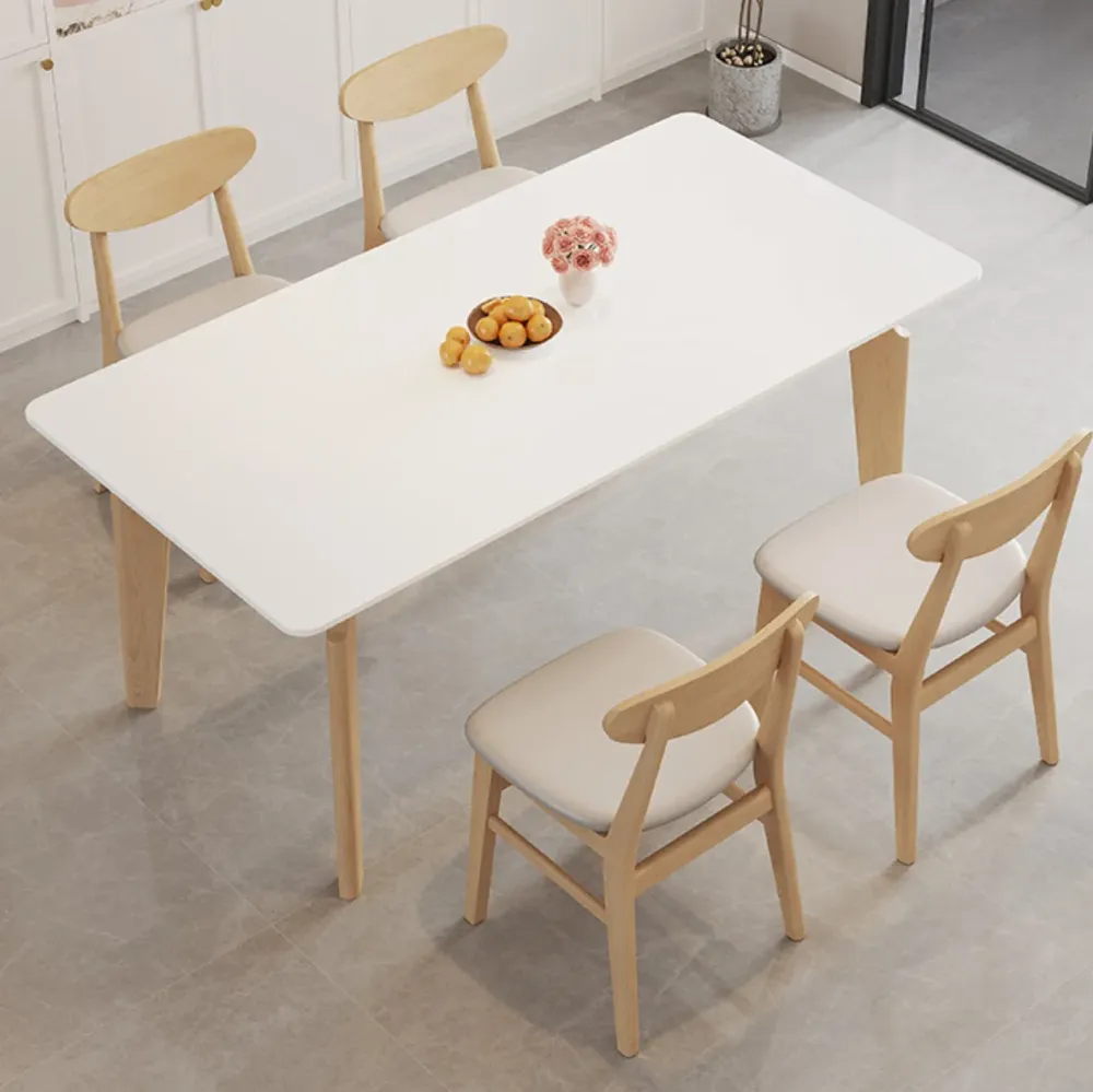 Tavolo da pranzo moderno rettangolare con piano pietra bianca per soggiorno Clearhalo