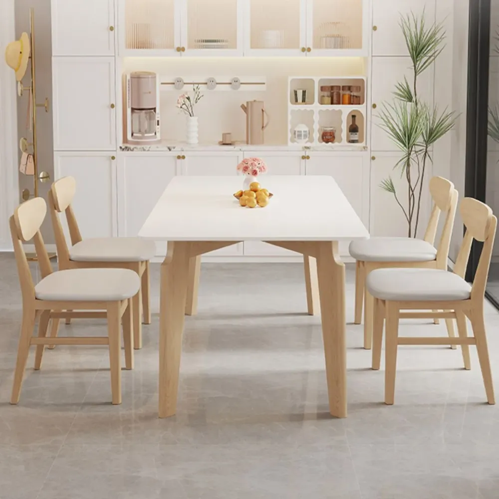 Tavolo da pranzo moderno rettangolare con piano pietra bianca per soggiorno Clearhalo