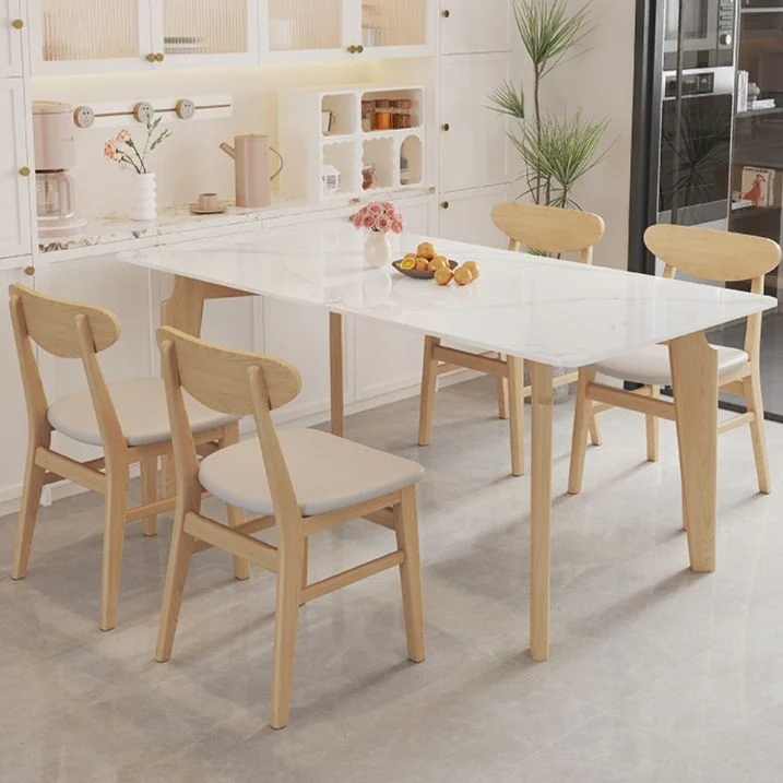 Tavolo da pranzo moderno rettangolare con piano pietra bianca per soggiorno Clearhalo