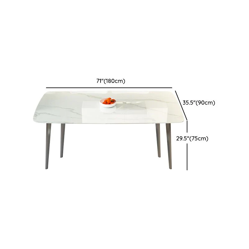 Tavolo da pranzo moderno rettangolare con piano pietra bianca e base 4 gambe Clearhalo