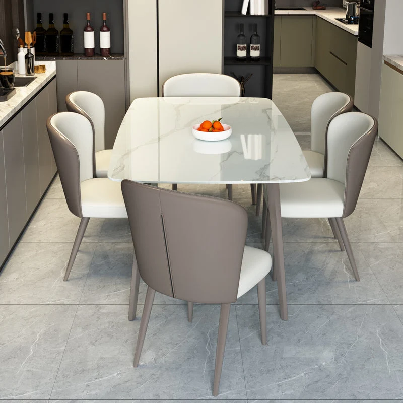 Tavolo da pranzo moderno rettangolare con piano pietra bianca e base 4 gambe Clearhalo