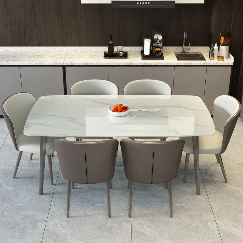 Tavolo da pranzo moderno rettangolare con piano pietra bianca e base 4 gambe Clearhalo