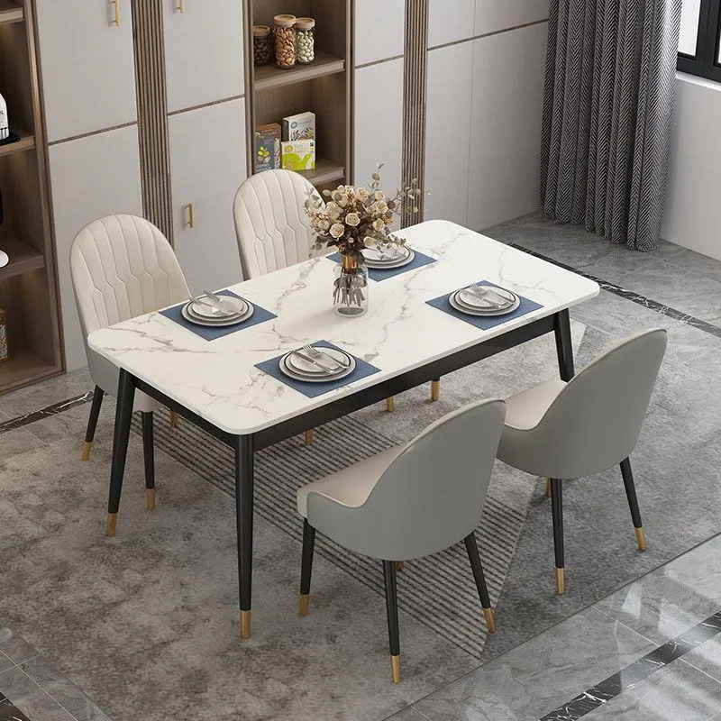 Tavolo da pranzo moderno rettangolare con piano pietra sinterizzata con 4 gambe ferro Clearhalo