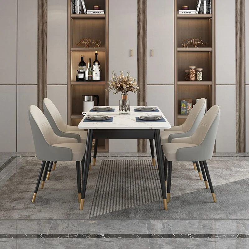 Tavolo da pranzo moderno rettangolare con piano pietra sinterizzata con 4 gambe ferro Clearhalo