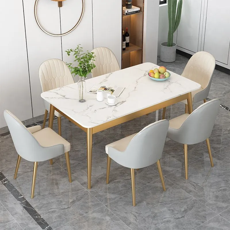 Tavolo da pranzo moderno rettangolare con piano pietra sinterizzata e 4 gambe ferro Clearhalo