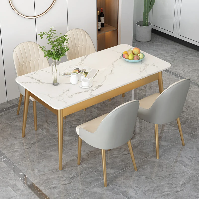 Tavolo da pranzo moderno rettangolare con piano pietra sinterizzata e 4 gambe ferro Clearhalo