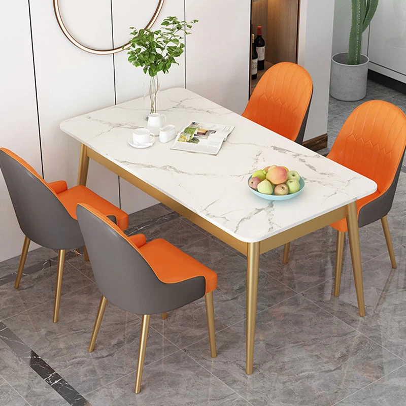 Tavolo da pranzo moderno rettangolare con piano pietra sinterizzata e 4 gambe ferro Clearhalo