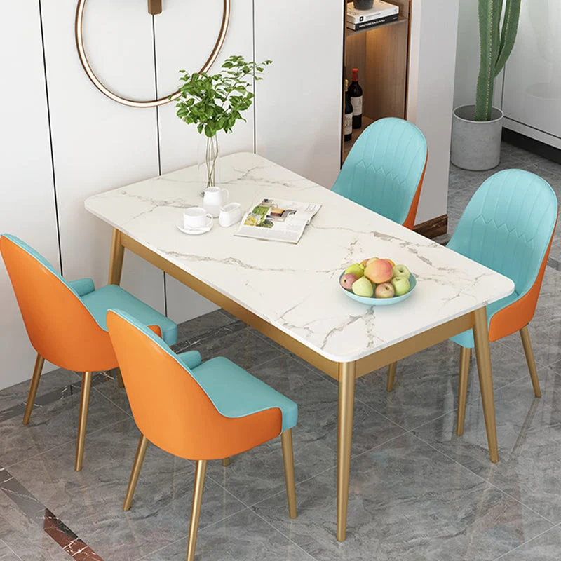 Tavolo da pranzo moderno rettangolare con piano pietra sinterizzata e 4 gambe ferro Clearhalo