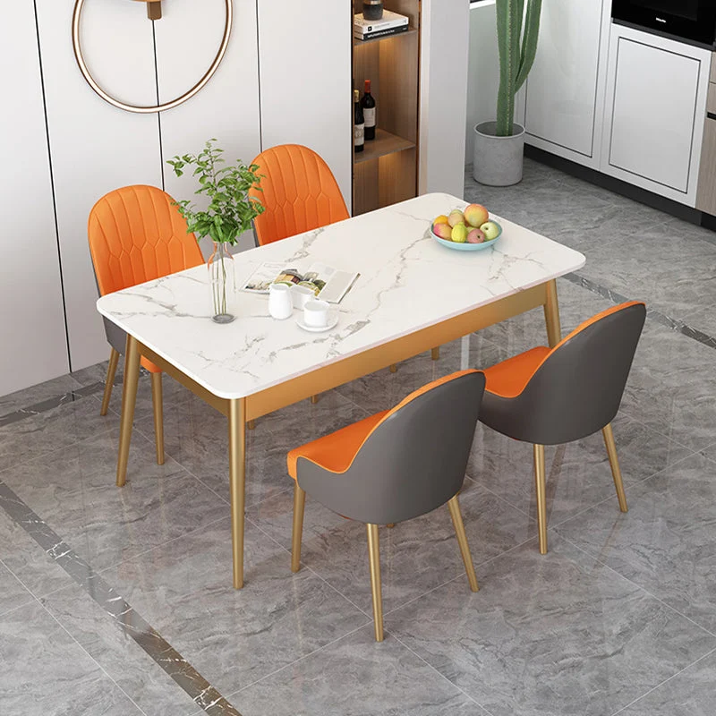 Tavolo da pranzo moderno rettangolare con piano pietra sinterizzata e 4 gambe ferro Clearhalo