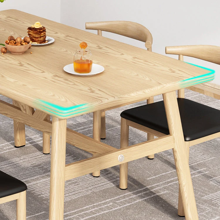 Tavolo da pranzo moderno rettangolare con piano legno e base su cavalletto ferro Clearhalo