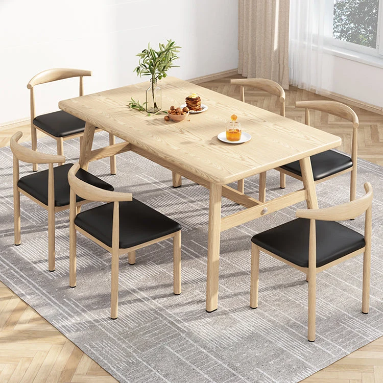 Tavolo da pranzo moderno rettangolare con piano legno e base su cavalletto ferro Clearhalo