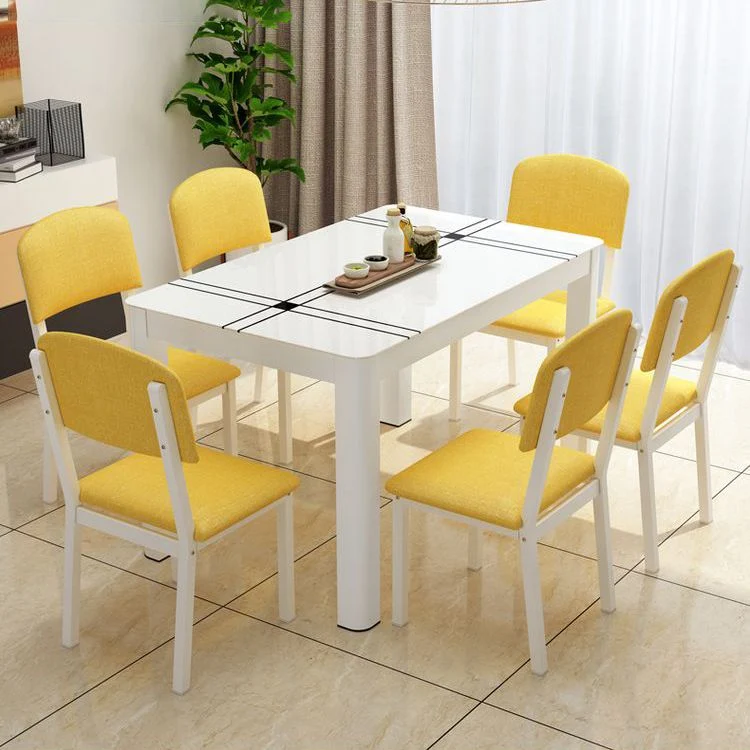 Tavolo da pranzo moderno rettangolare con piano vetro per soggiorno Clearhalo