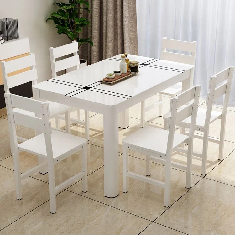Tavolo da pranzo moderno rettangolare con piano vetro per soggiorno Clearhalo