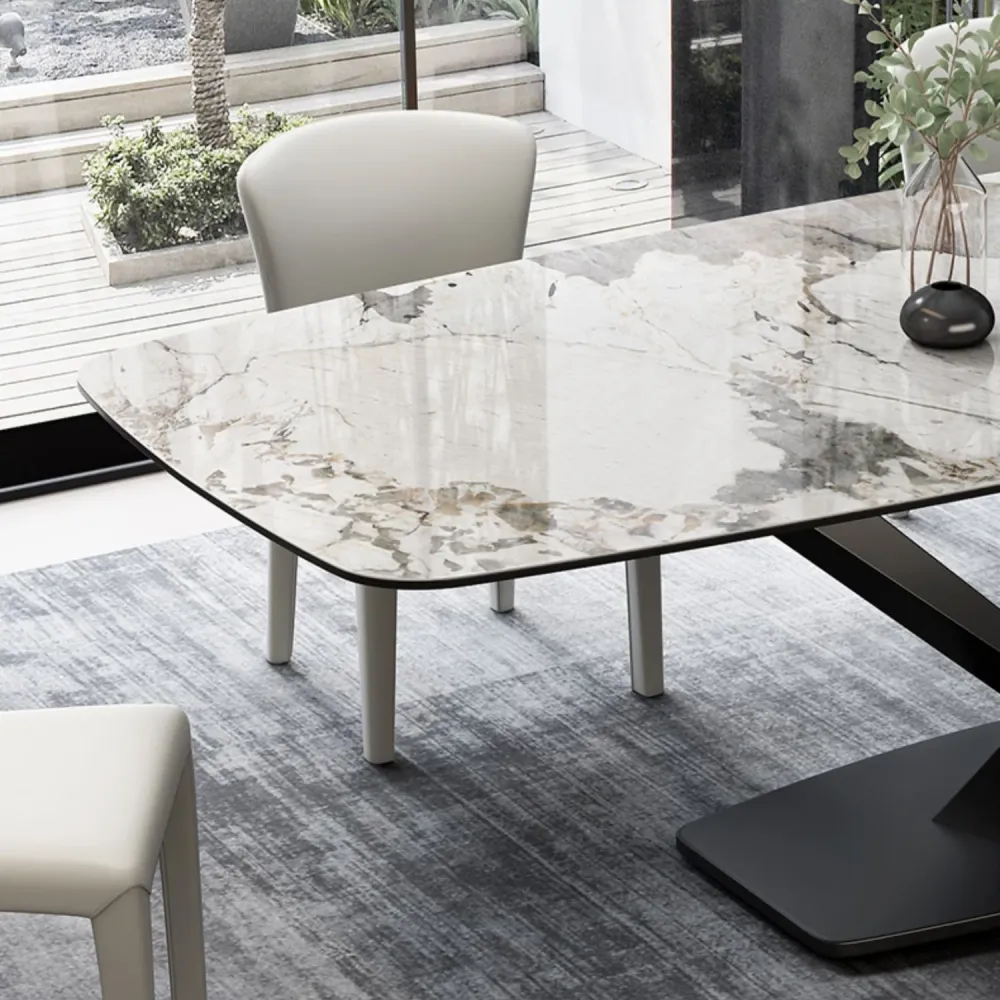 Tavolo da pranzo moderno rettangolare con piano bianco e base X metallo nero Clearhalo