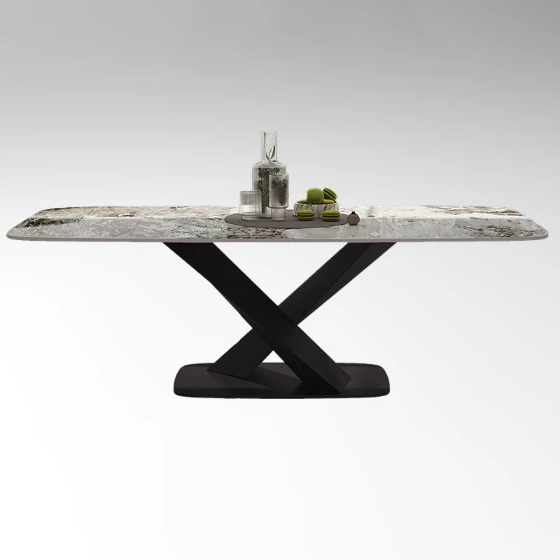Tavolo da pranzo moderno rettangolare con piano bianco e base X metallo nero Clearhalo