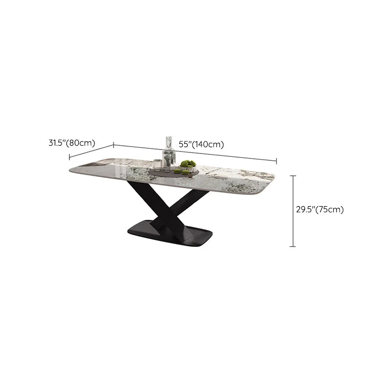 Tavolo da pranzo moderno rettangolare con piano bianco e base X metallo nero Clearhalo
