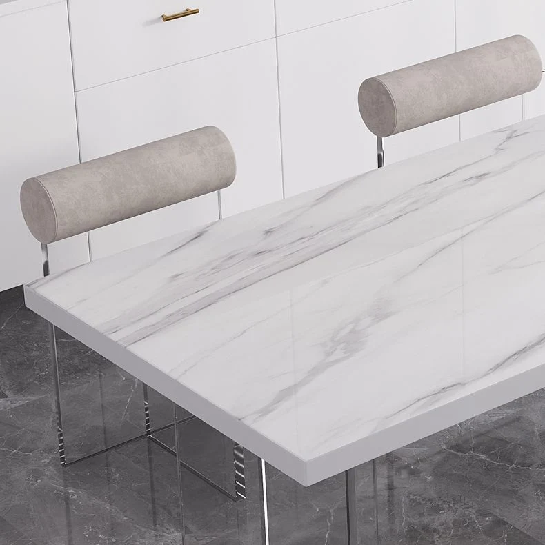 Tavolo da pranzo moderno rettangolare con piano pietra e gambe acrilico per soggiorno Clearhalo