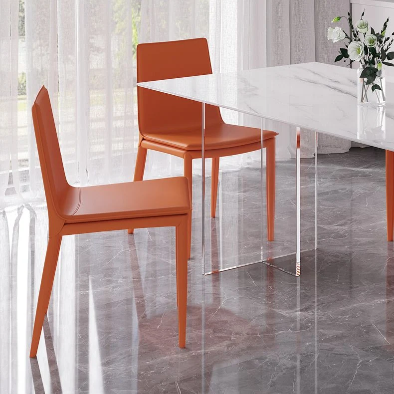 Tavolo da pranzo moderno rettangolare con piano pietra e gambe acrilico per soggiorno Clearhalo