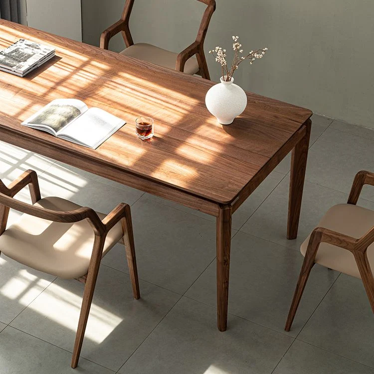 Tavolo da pranzo moderno rettangolare con piano legno massello marrone per soggiorno Clearhalo