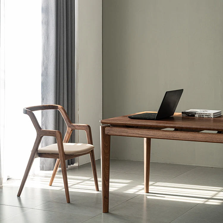 Tavolo da pranzo moderno rettangolare con piano legno massello marrone per soggiorno Clearhalo
