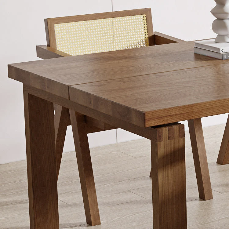 Tavolo da pranzo moderno rettangolare legno massello marrone con base doppio piedistallo Clearhalo