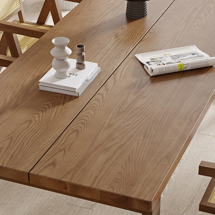Tavolo da pranzo moderno rettangolare legno massello marrone con base doppio piedistallo Clearhalo