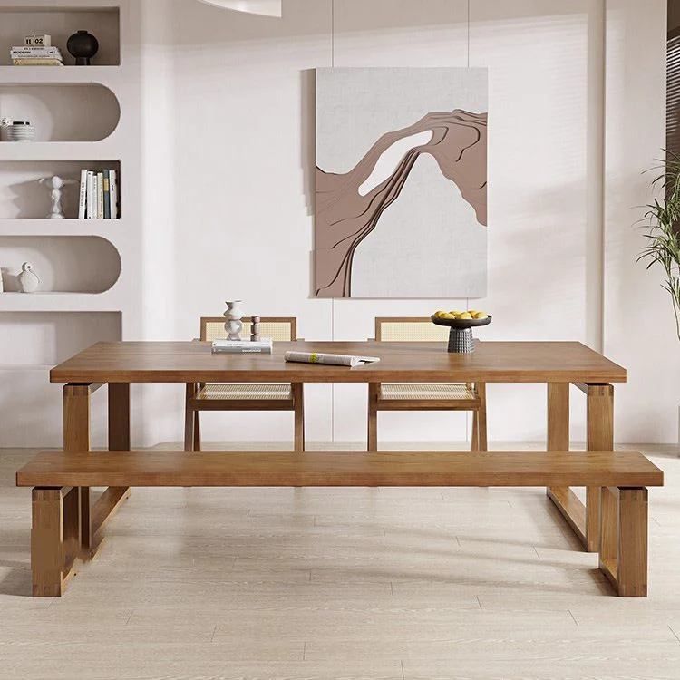 Tavolo da pranzo moderno rettangolare legno massello marrone con base doppio piedistallo Clearhalo
