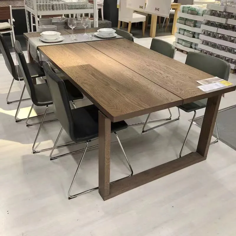 Tavolo da pranzo moderno rettangolare legno massello di pino con base slitta Clearhalo