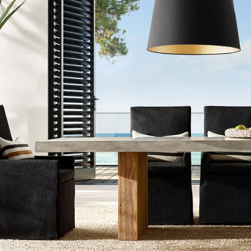 Tavolo da pranzo moderno rettangolare legno massello con doppio piedistallo grigio Clearhalo